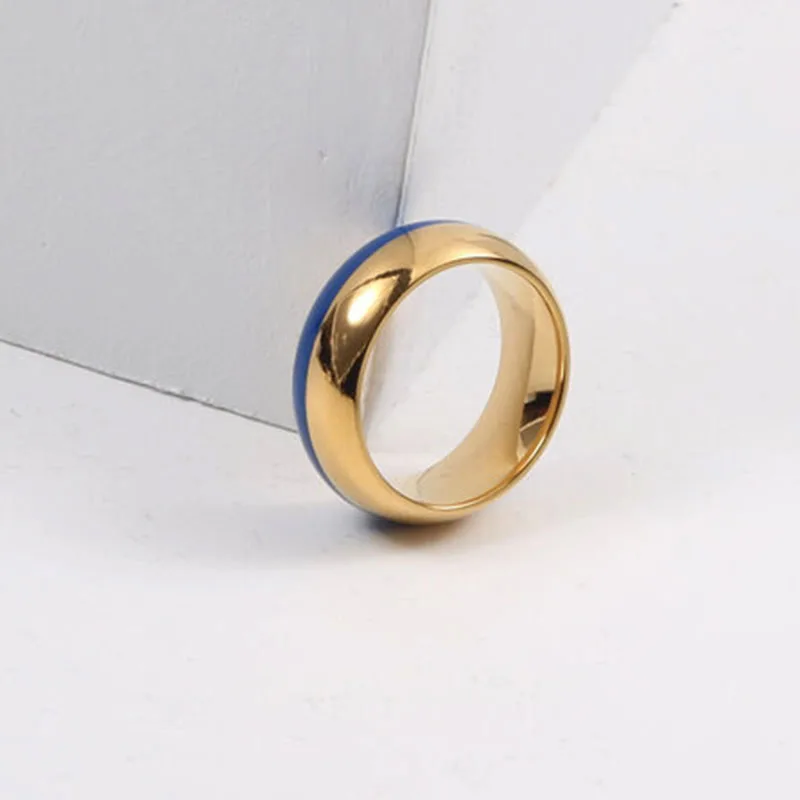 Buy Half enamel blue band rings for women stainless steel stackable minimalist jewelry never fade 2022 trends modern on