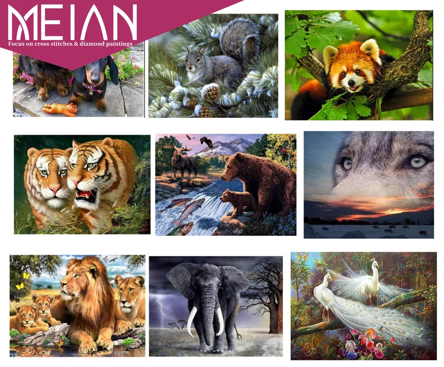Алмазная живопись Meian Elephant белка тигр большой медведь Лев животное 5D сделай сам