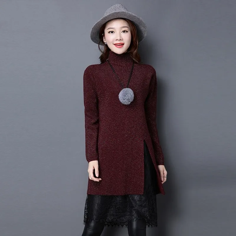 High Neck Turtleneck Women Sweater Pullovers Knitted Lace Solid Slim Fit Long Dress Winter Woman Knitting Warm Clothes | Женская одежда