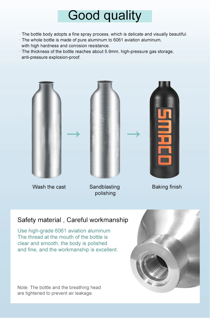 SMACO 1L Diving Equipment Scuba  Air Tanks Underwater Respirator Diving Oxygen Bottle Swimming Equipment 3000PSI