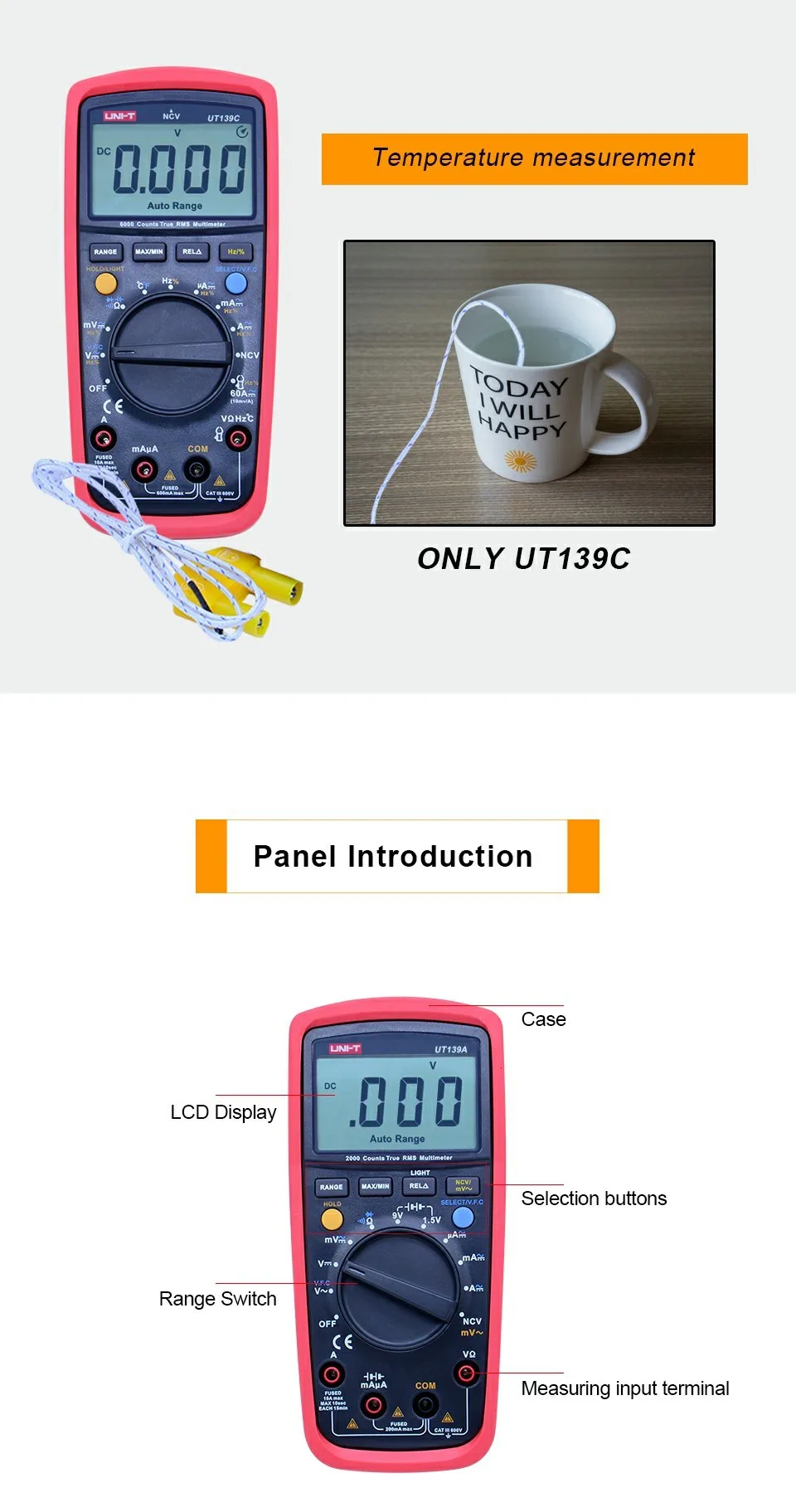 True RMS цифровой мультиметр UNI-T UT139A UT139B UT139C AC DC напряжение тока Омметр Емкость Тестер Авто/ручной диапазон NCV