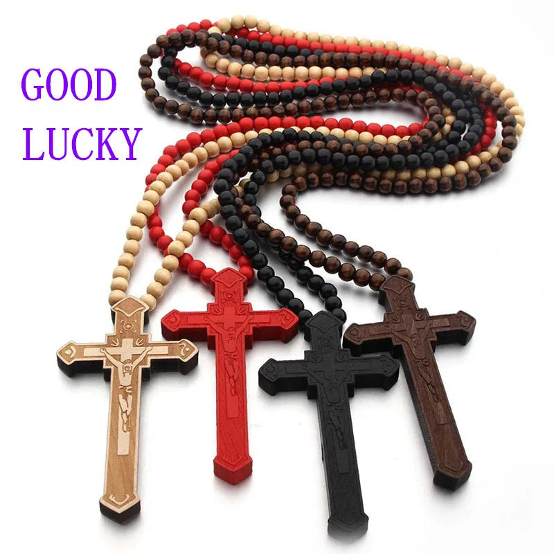 Деревянная подвеска-крест с изображением католического Иисуса на удачу