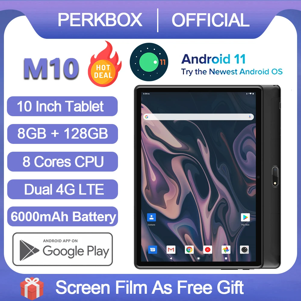 

[World Premiere] M10 Plus 10 Inch Tablet Android 11.0 8GB RAM 128GB ROM Dual Cameras 4G FDD LTE Phone Call WiFi Type-C GPS Pad