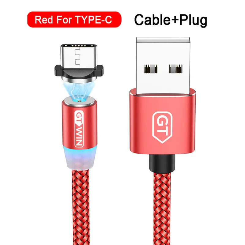 For Type C Red GTWIN 3 м Магнитный кабель для быстрой зарядки USB type-C Магнитный адаптер зарядное устройство Магнитный зарядный кабель Micro USB для iPhone xr xiaomi - Цвет: For Type C Red