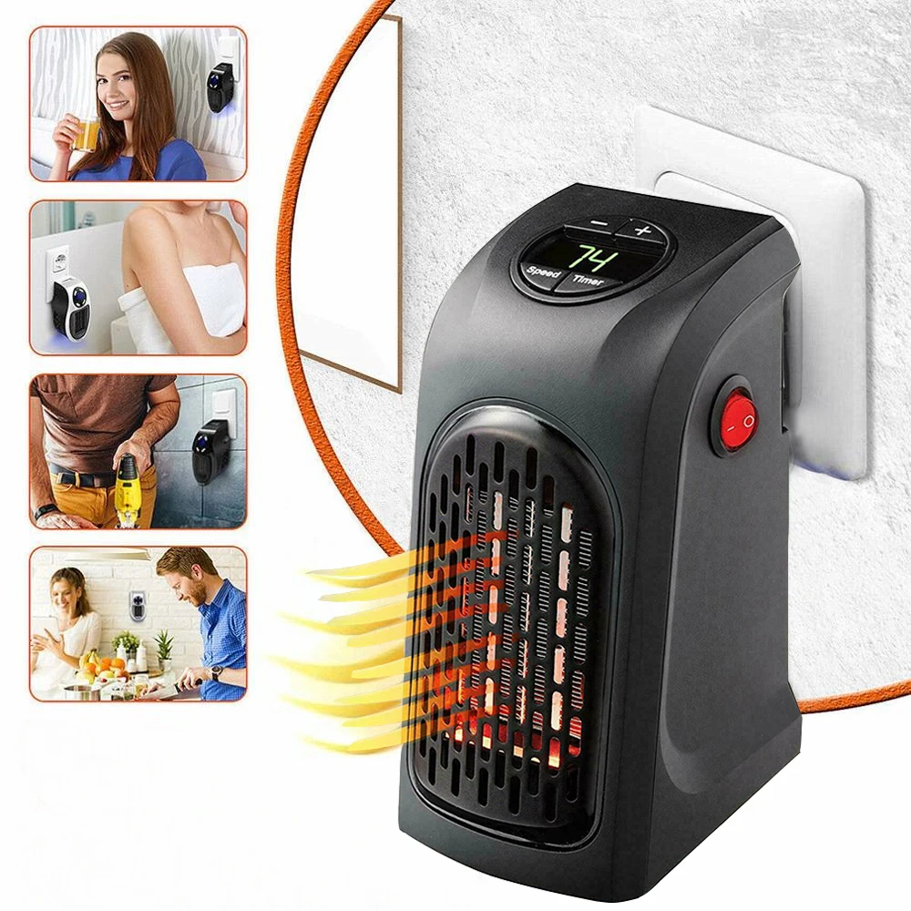 

2021 Handy Air Heater Portable Mini Electric Fan Heater Wall-Outlet 400W Warm Blower Room Fan Stove Heater Timer for Office Home