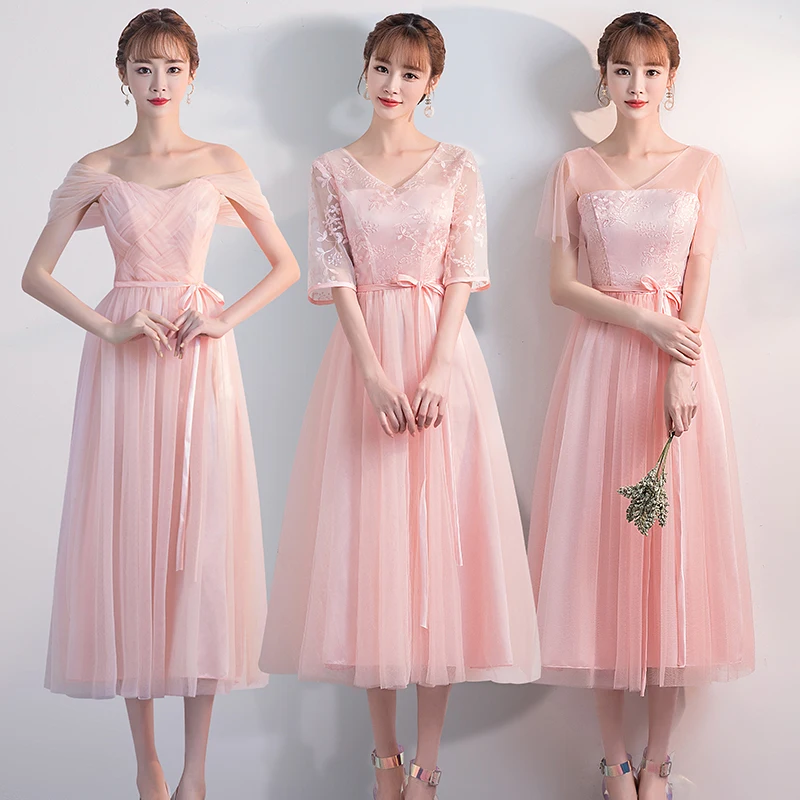 Тюлевое платье ниже колена размера плюс розовое элегантное подружки невесты с