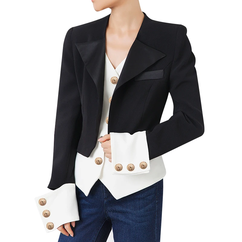 TWOTWINSTYLE Patchwork Hit Color Women's Coat V Neck Long Sleeve Single Breasted Korean Women's Autumn Jackets Fashion New