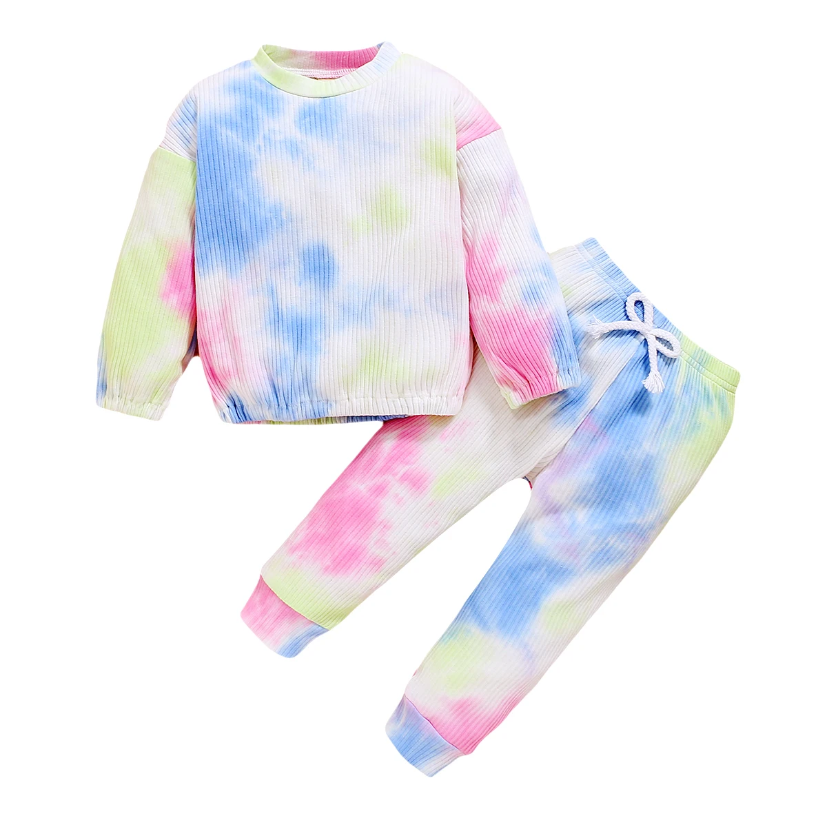 

OPPERIAYA Baby Tie-dye casual Suit Long Sleeves Tops Trousers Elastic Waist Ribbed Closing Spring Autumn Clothing