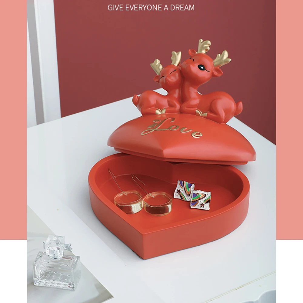 

Creative Heart Shape Resin Figurine Makeup Storage Box Bedroom Decor Ornament Decoration Valentine's Day Wedding Birthday Gifts