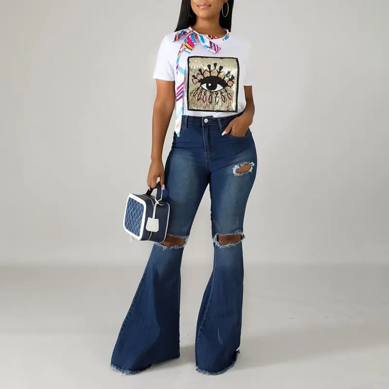 Женские джинсы с высокой талией винтажные пуш ап обтягивающие расклешенные