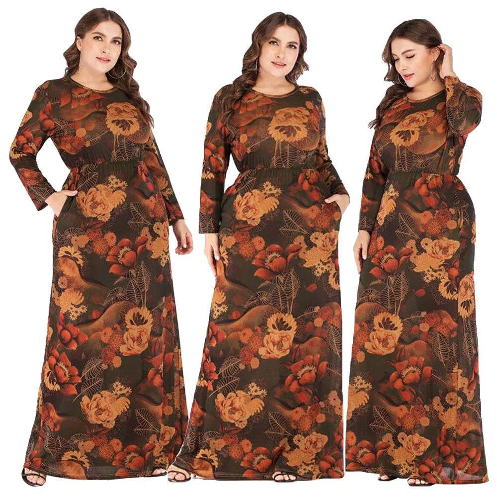 Винтажное длинное платье в этническом стиле размера плюс, свободное платье с длинным рукавом для мусульманских женщин, Bohomian, с цветочным пр...