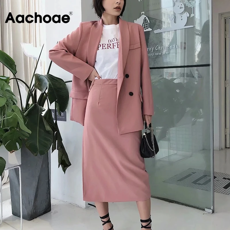 Aachoae однотонный Элегантный женский комплект 2 шт. Двубортный повседневный