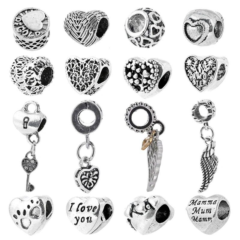 2 шт./лот 45 стилей Посеребренные сердца крылья Очаровательные Подвески подходят