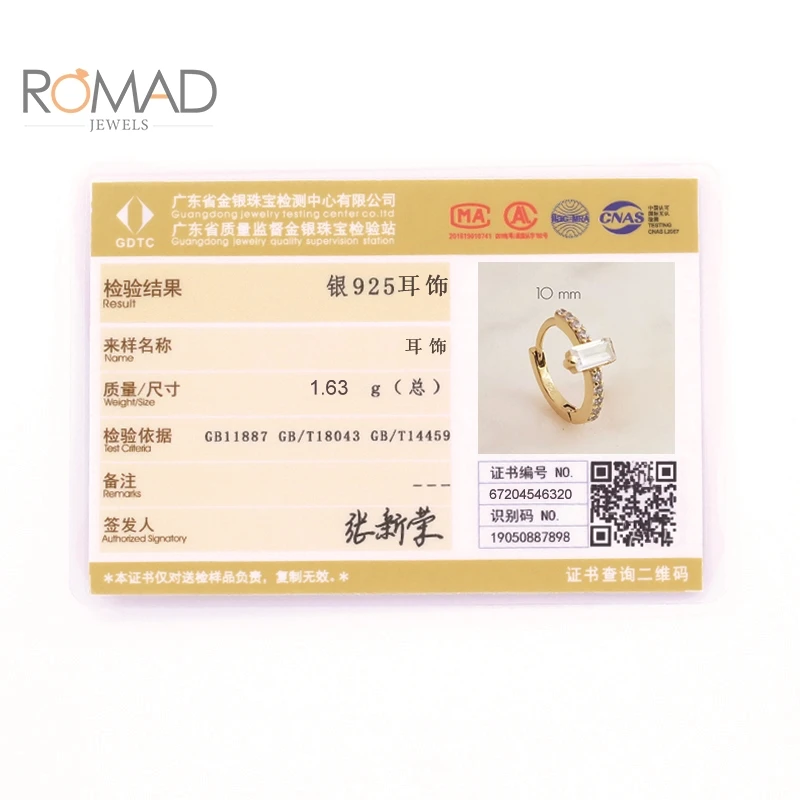 

ROMAD Hoops Earrings For Women Fashion Real 925 Sterling Silver Luxury Rectangular Zircon Earrings Korean Pendientes Mujer