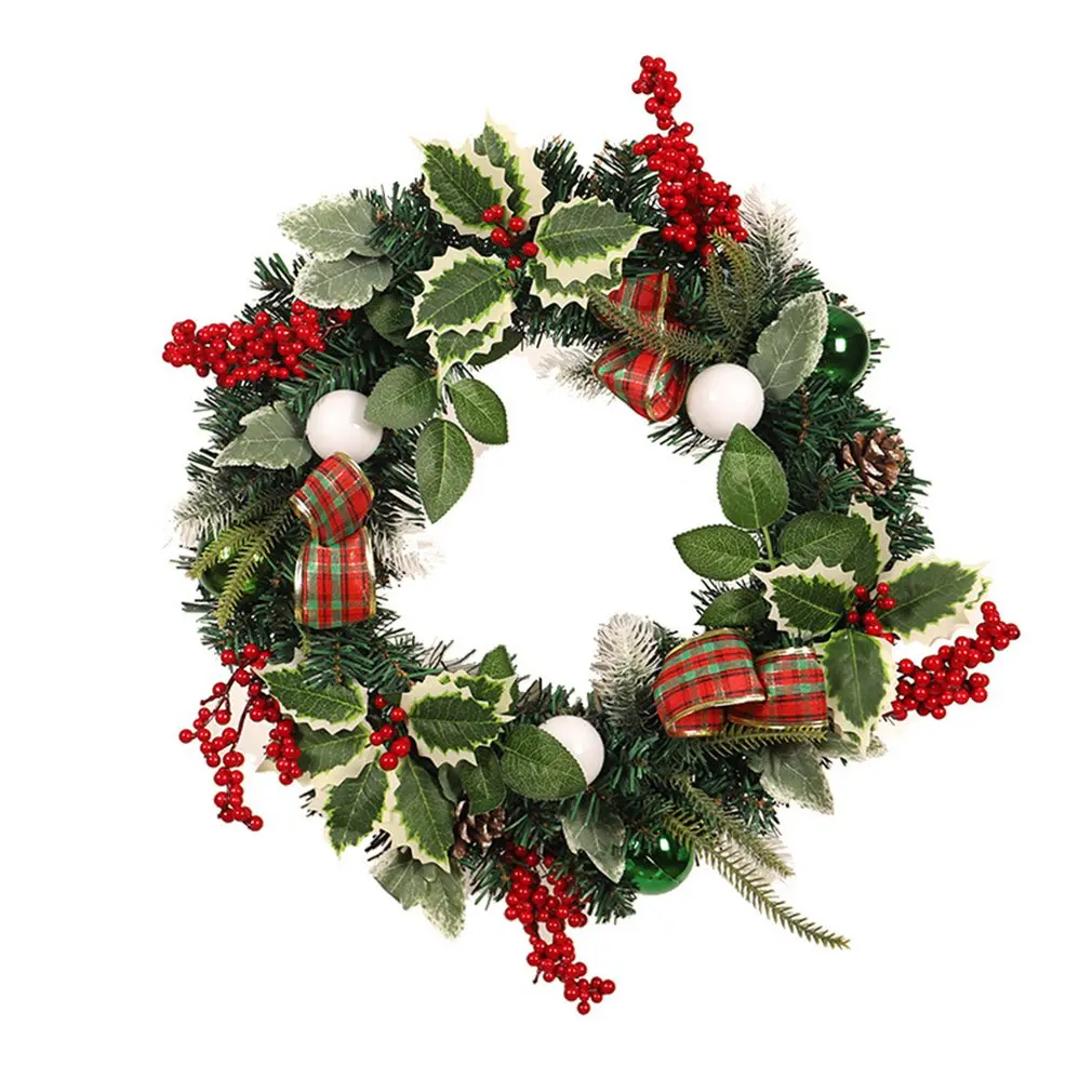 

Рождественская лента, гирлянда из красных фруктов, иглы для украшения, шар, венок, белая бордюрная гирлянда из листьев