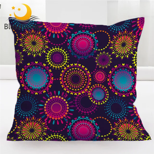 BlessLiving Boho Cushion Cover Bohemian Pillow Case Colorful Fireworks Decorative Throw Pillow Cover Mandala Floral Kussenhoes 1