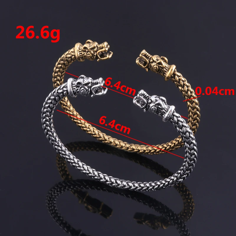 

Double Head Dragon Open Cuff Bracelet Vintage Norse Viking Twisted Pattern Carved Bangle Bracelets for Men Jewelry Gift