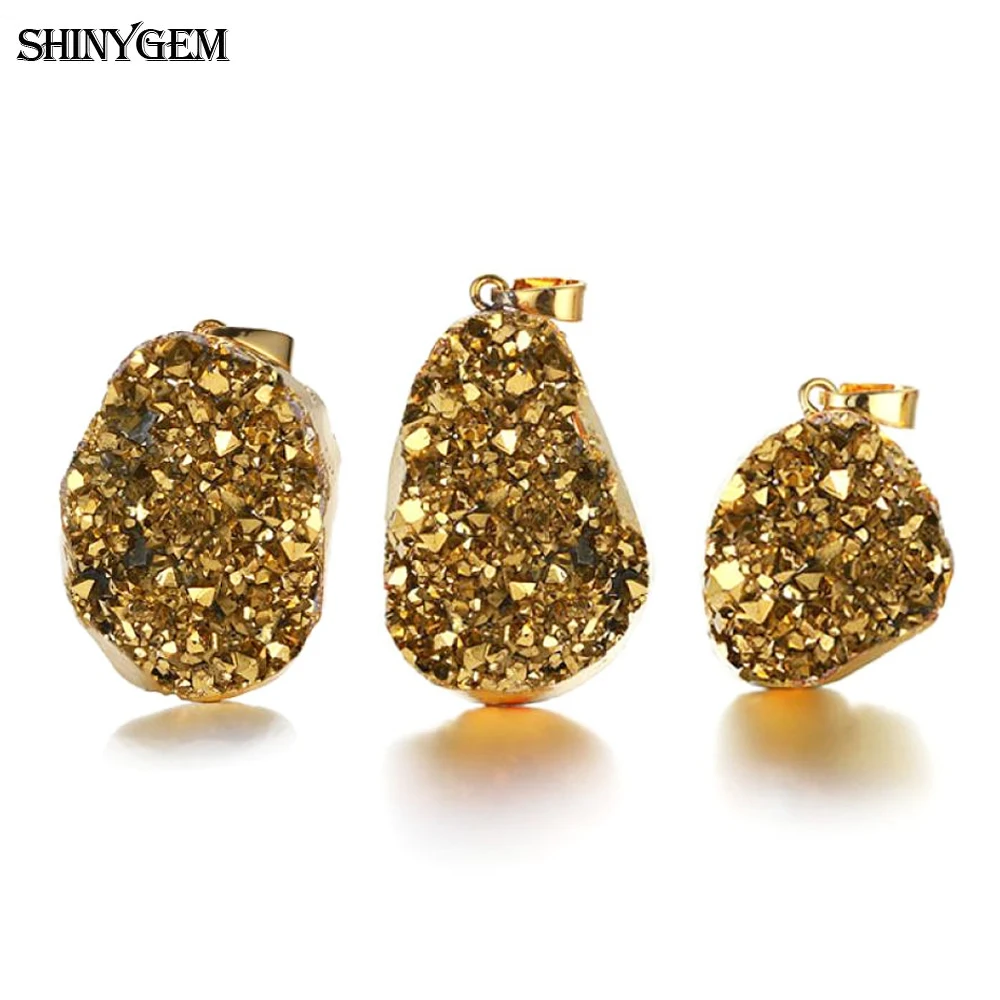 

Shinygem Irregular Natural Sparkling Druzy Crystal Chakra Stone Pendant Gold Plating Bezel Charm DIY Jewelry Making Necklace