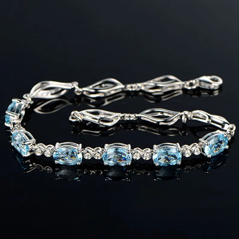

OEKDFN Trendy 925 Sterling Silver Bracelets For Women Aquamarine Gemstone Bangle Charm Wedding White Gold Bracelet Fine Jewelry