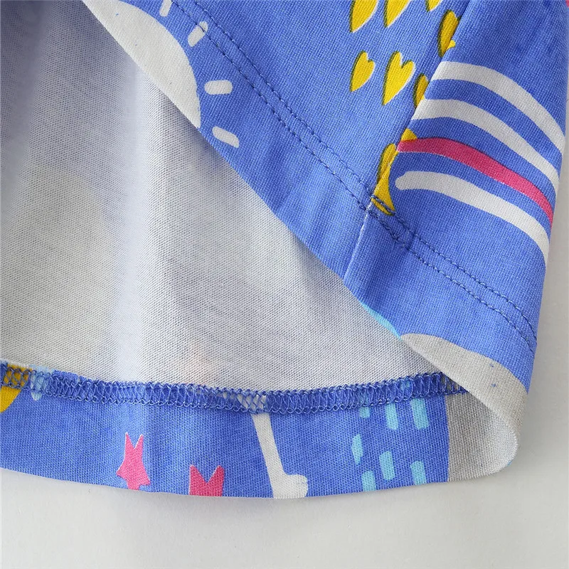 

Jumping Meters Summer Blue Cartoon Print Fashion Princess Party Dresses for Baby Cotton Clothes Kids Unicorn Dress