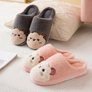 Winter Women Home Indoor Slippers Cozy Hairy Warm Platform Shoes Non-Slip Cute Cartoon Couple Slides Short Plush Cotton Slippers
