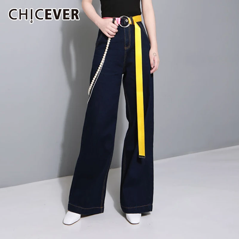 Женские джинсы со шнуровкой CHICEVER корейские свободные длинные широкие джинсовые