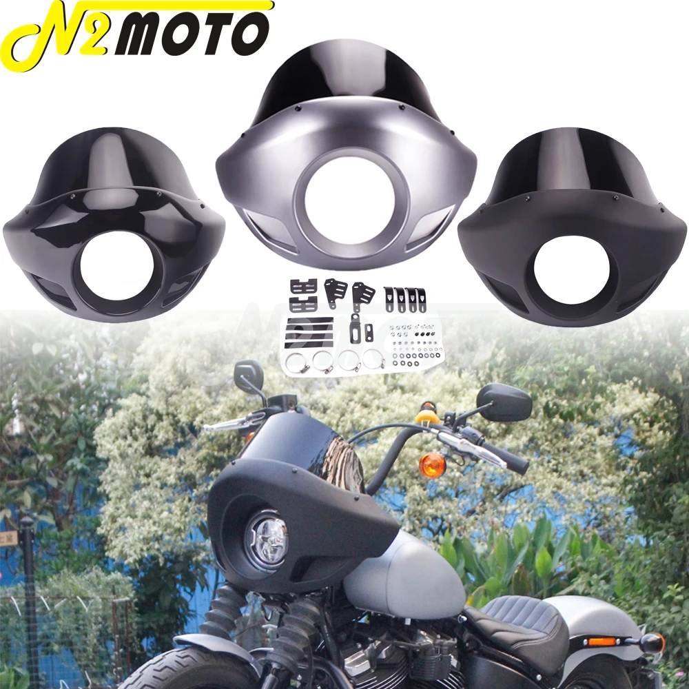 

Universal Motorcycle Windshield Kit 35-49mm Forks 5.75" Headlight Fairing For Harley Sportster Dyna Touring Cafe Racer Cruiser