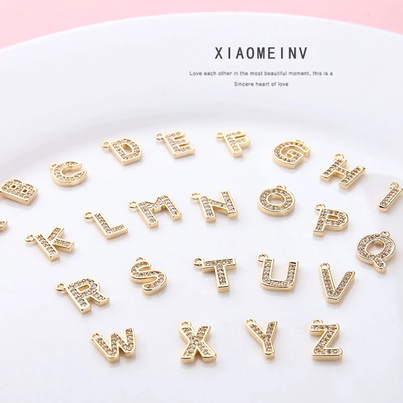 4 шт. медные микро инкрустация Циркон 26 Английский алфавит подвески серьги для