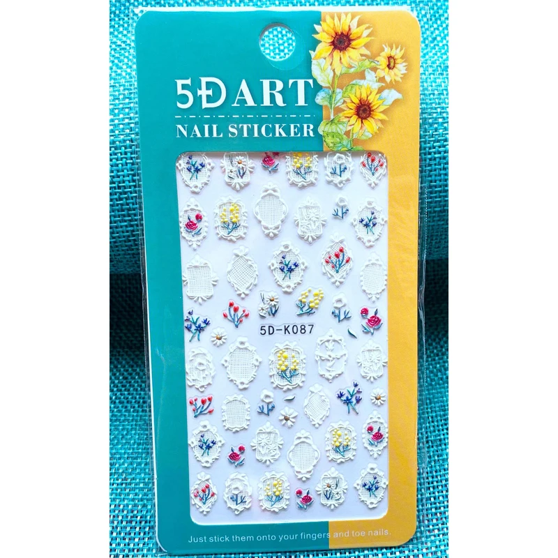 

10PCS New 5D Embossed Three-dimensional Flower Nail Sticker Leaf DIY Pine Cone Line Self-adhesive Nail Art Decoration Decal