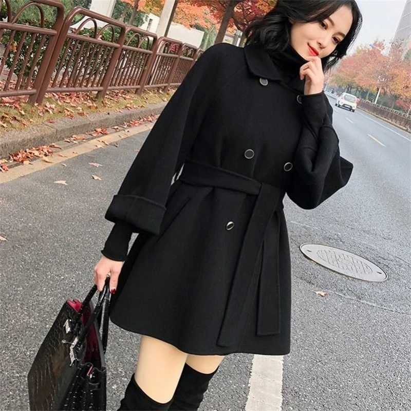 

2021 Nizi Coat Women's Black Spring, Autumn And Winter New Style Hepburn Style Small Fashion Casual Plus Size Woolen Coat