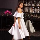 Женское атласное свадебное платье-трапеция, с лямкой через шею, свадебное платье с рукавами