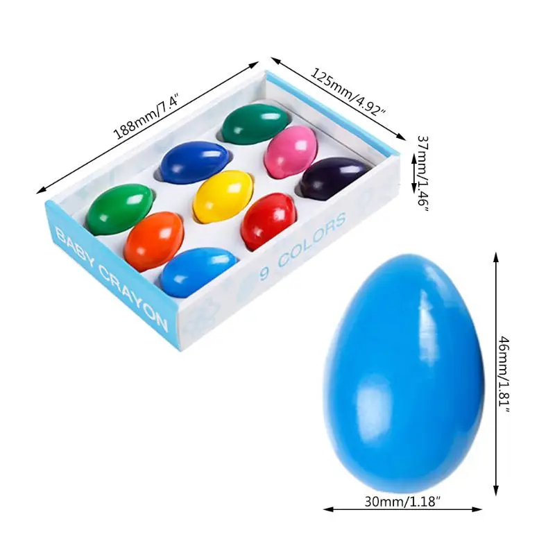 

57EC 9 Color Solid Egg Shape Crayons Non Toxic Washable Painting Drawing Wax for Kids