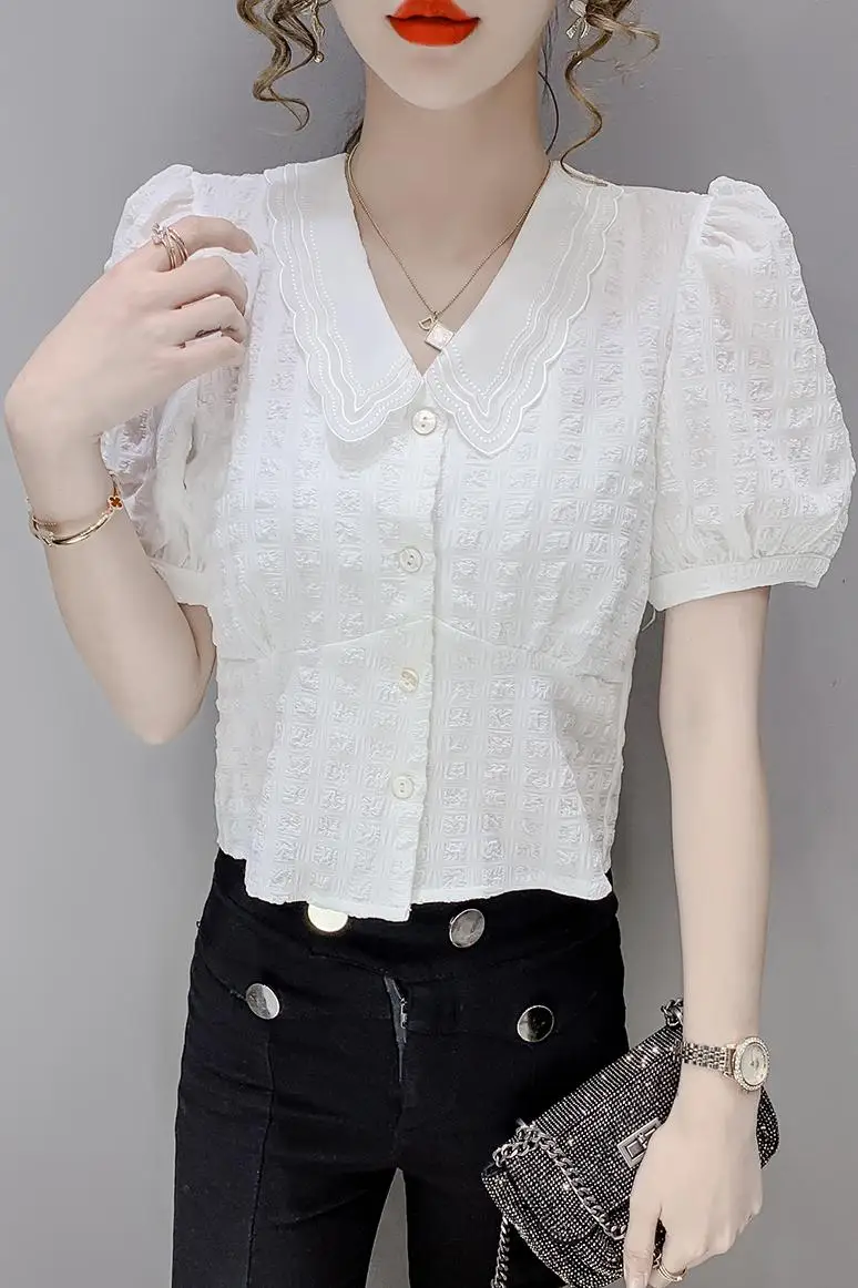 

COIGARSAM Shirt Womens tops New Women shirts White Blue 550