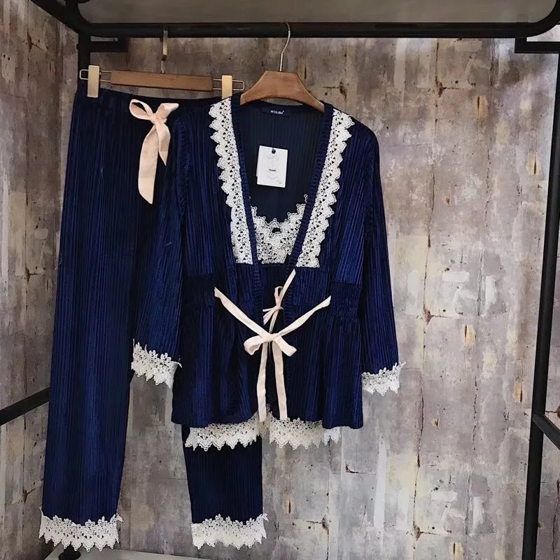 Женские пижамы, зимняя модная одежда для сна, Пижамный костюм со штанами, осенняя одежда для сна, костюм из 3 предметов, женские пижамы для женщин