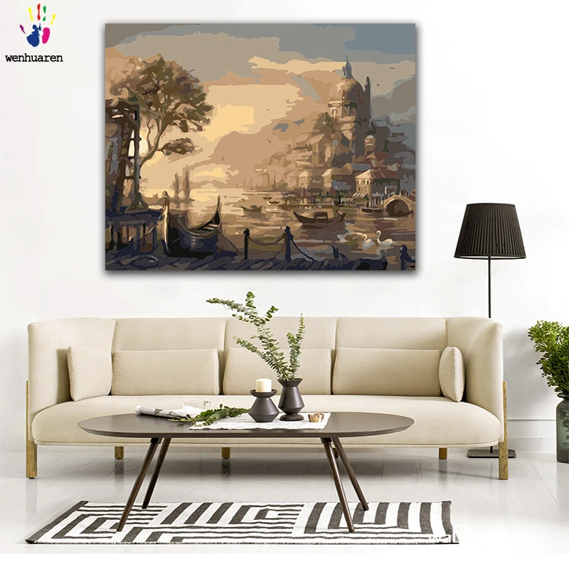 DIY картинки для раскраски по номерам с цветами винтажная Венеция пейзаж Картина