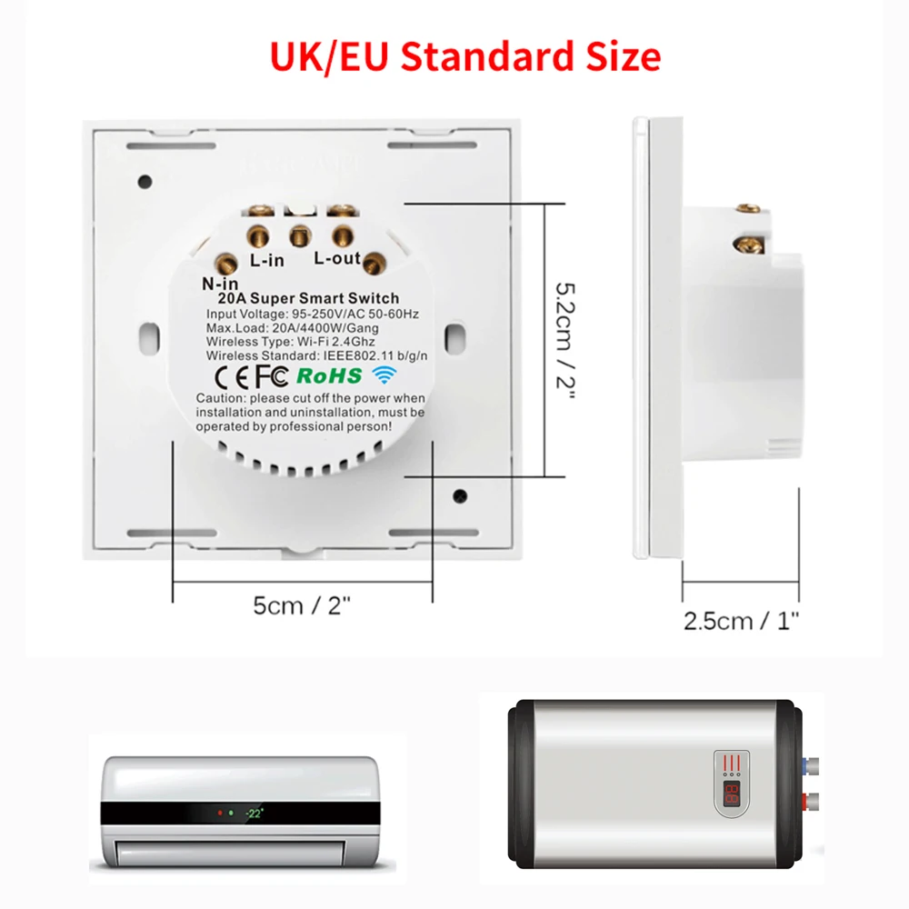 

Tuya WiFi Boiler Switch Water Heater Touch Wall Panel for Smart Home APP Remote Control EU Standard Work with Alexa Google Home
