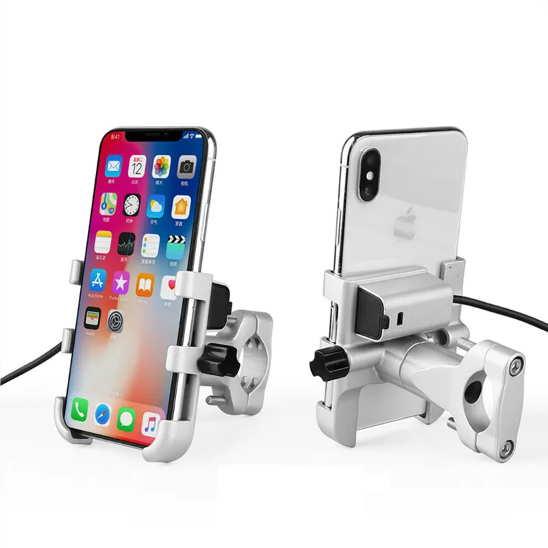 smoyng aluminum motorcycle bike phone holder stand with usb charger moto bicycle handlebar mirro mobil bracket support mount free global shipping