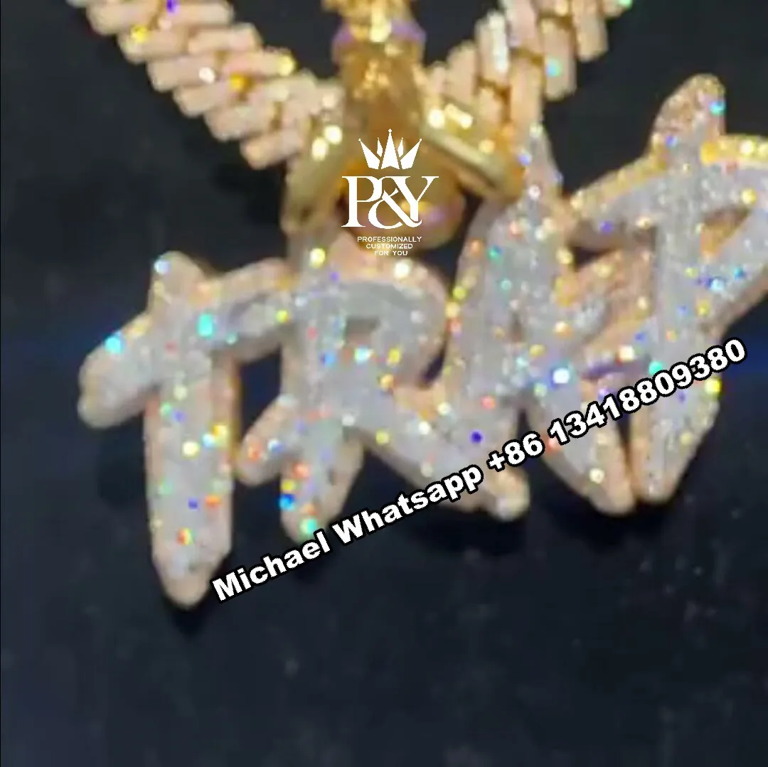 JEWE Custom Hip Hop Full Iced Out S925 Two-Tone Moissanite Diamond Initial Letter Customized With Own Logo Pendant Necklace