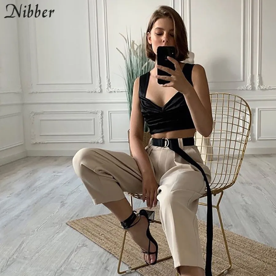 Nibber осень Дикий шифон Белый кроп-Топ женский camisole2019 модные уличные повседневные майки без рукавов с элегантным верхом Топ mujer