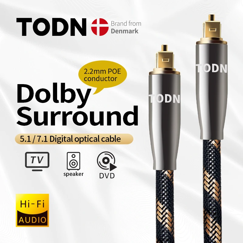 TODN Цифровой оптический аудио кабель Toslink высококачественный волоконно для HIFI