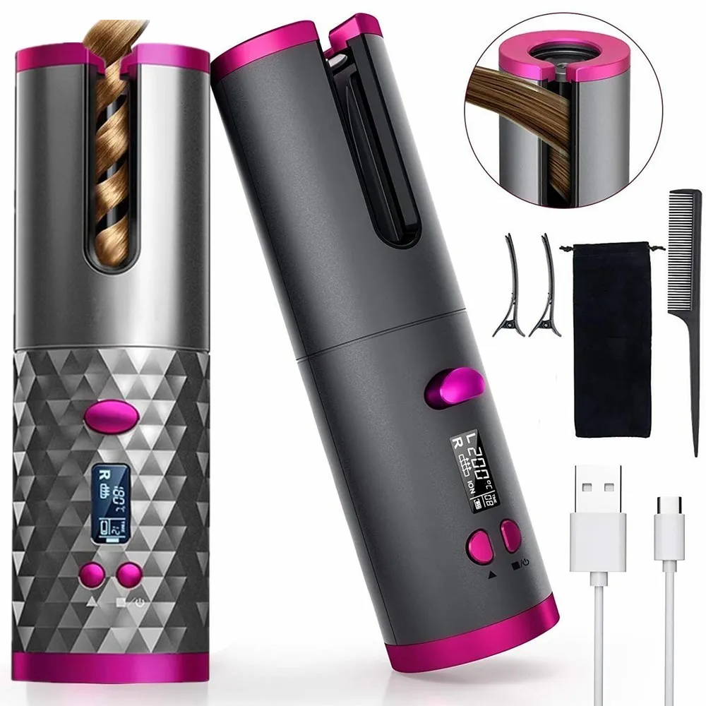 

Curling Iron Wireless Hair Curlers Wave Rotating Portable Rechargeable Automatic Hairdryer Brush For Hair Rotate Curl Hair Style