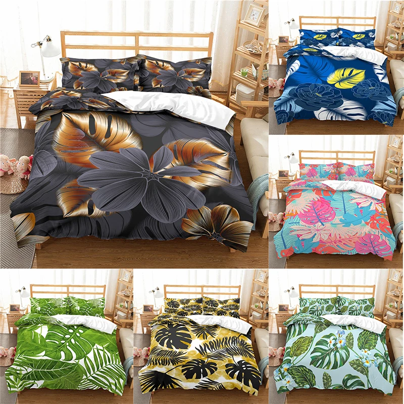 

Home Textile Luxury 3D Leaf Print 2/3Pcs Comfortable Duvet Cover PillowCase Bedding Sets Queen and King EU/US/AU Size