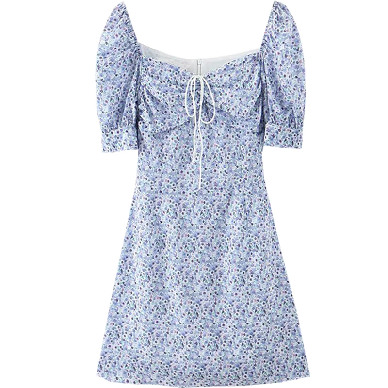

Australia Non-mainstream Retro Puff Sleeve Scheming Square Collar Collarbone Dress Ins Girly Style Country Floral Vacation Skirt