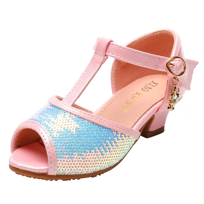 

Dress sandals 2020 summer new high heel sequin casual princess shoes wild fashion sweet fish mouth open toe shoes