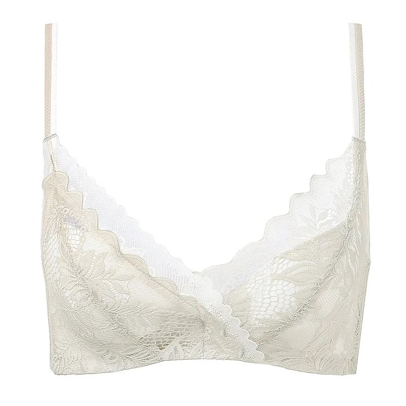 

Bra Without Underwire Sexy Lace Thin Gathered Underwear Women Lingerie for Small Breasts The Comfy Female Bra White Bralette