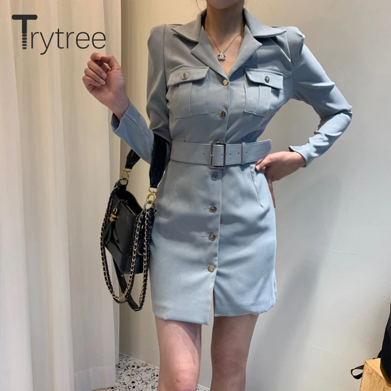 Женское Повседневное платье Trytree облегающее однобортное мини с отложным