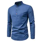 Мужская деловая рубашка-поло с воротником-стойкой, осенняя Повседневная облегающая деловая рубашка, дышащий Осенний Топ, Мужская одежда, 2021