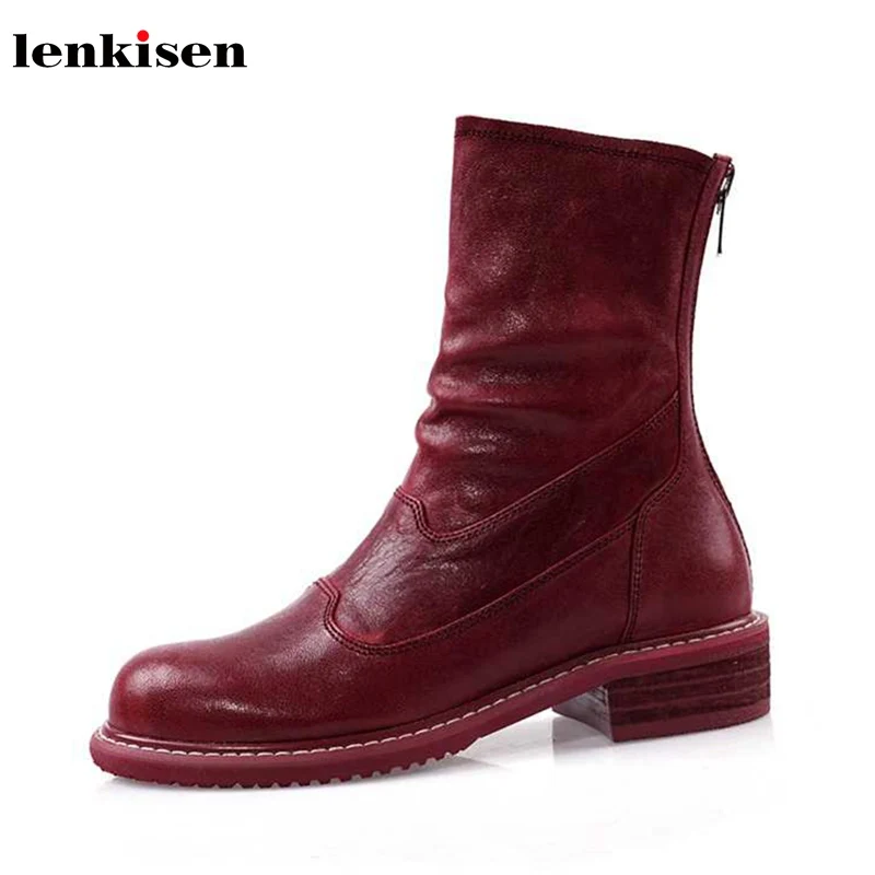 Мотоциклетные ботинки Lenkisen из натуральной кожи на среднем каблуке с круглым