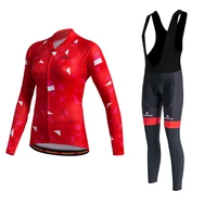 womens cycling jersey set red bicycle clothes female ciclismo long sleeves road bike clothing riding shirt team jersey mountain
