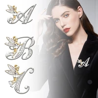 metal crystal brooch pin for women girls 26 letters flower fairy brooches lovely fairy wing brooch pins jewelry